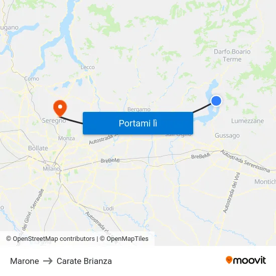 Marone to Carate Brianza map