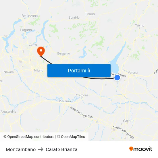 Monzambano to Carate Brianza map