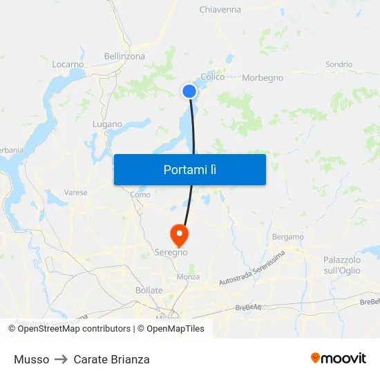 Musso to Carate Brianza map