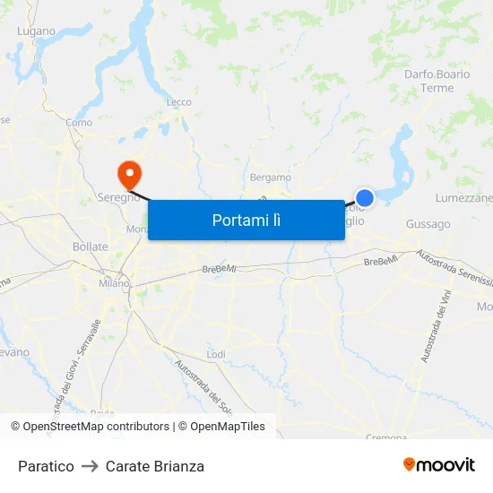 Paratico to Carate Brianza map