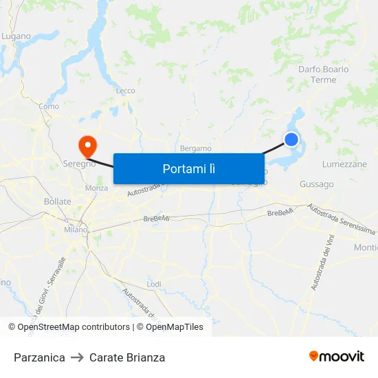 Parzanica to Carate Brianza map