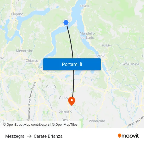 Mezzegra to Carate Brianza map