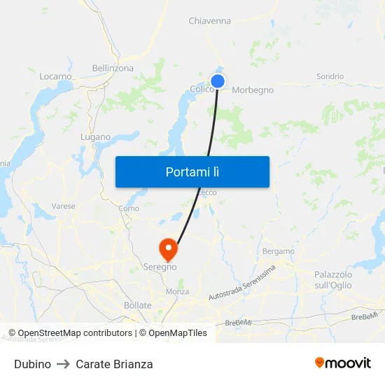 Dubino to Carate Brianza map