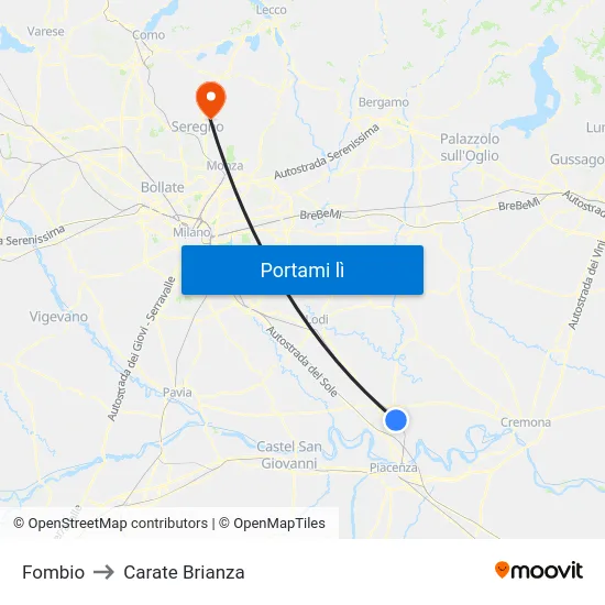 Fombio to Carate Brianza map