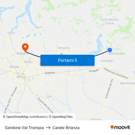 Gardone Val Trompia to Carate Brianza map