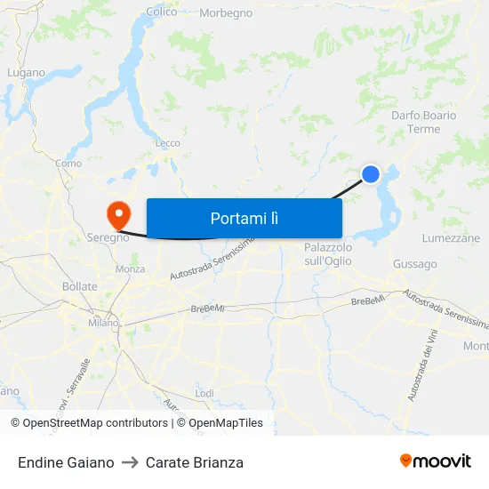 Endine Gaiano to Carate Brianza map