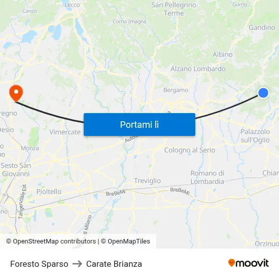 Foresto Sparso to Carate Brianza map