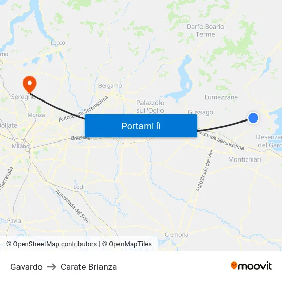 Gavardo to Carate Brianza map