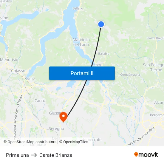 Primaluna to Carate Brianza map