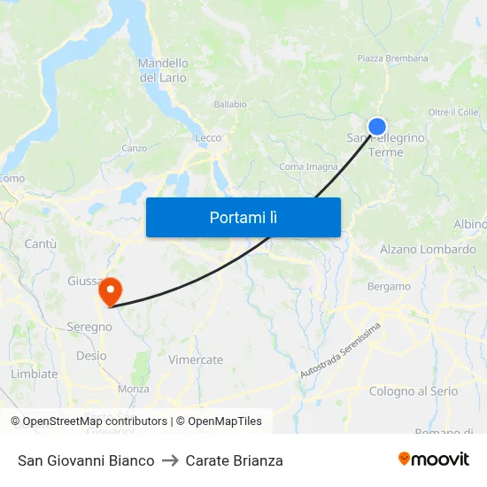 San Giovanni Bianco to Carate Brianza map