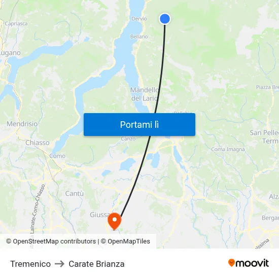 Tremenico to Carate Brianza map