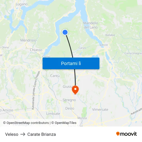 Veleso to Carate Brianza map