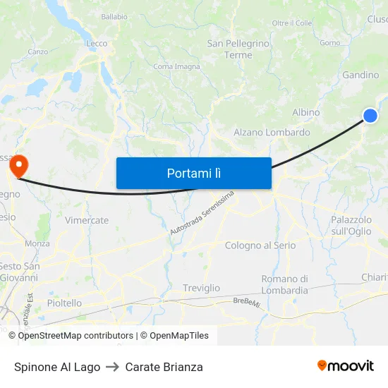 Spinone Al Lago to Carate Brianza map