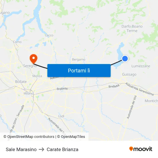 Sale Marasino to Carate Brianza map