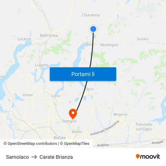 Samolaco to Carate Brianza map