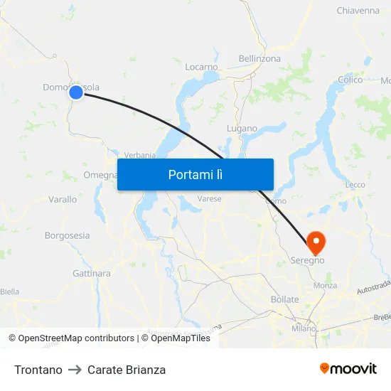Trontano to Carate Brianza map