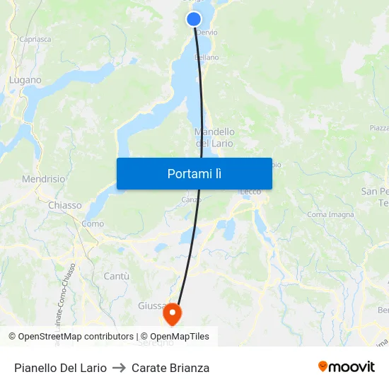 Pianello Del Lario to Carate Brianza map