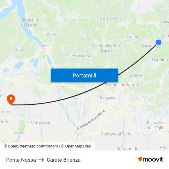 Ponte Nossa to Carate Brianza map