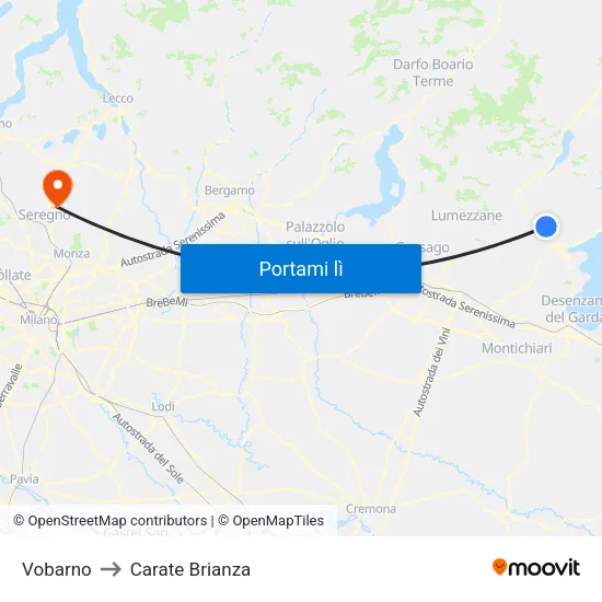 Vobarno to Carate Brianza map