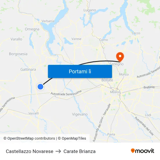 Castellazzo Novarese to Carate Brianza map