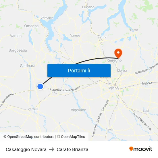 Casaleggio Novara to Carate Brianza map