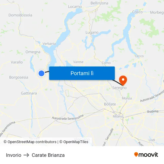 Invorio to Carate Brianza map
