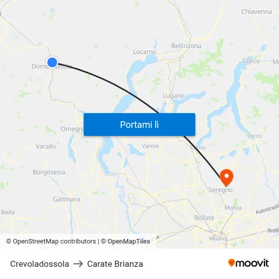 Crevoladossola to Carate Brianza map