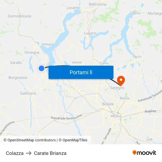 Colazza to Carate Brianza map