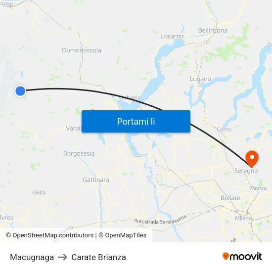 Macugnaga to Carate Brianza map