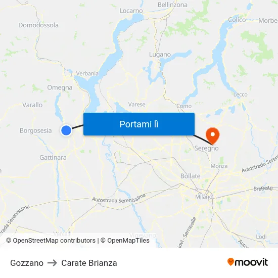 Gozzano to Carate Brianza map
