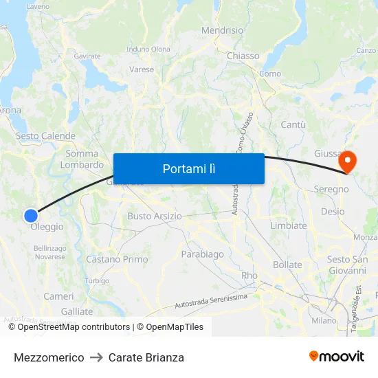 Mezzomerico to Carate Brianza map