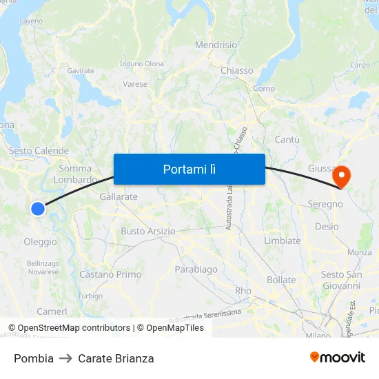Pombia to Carate Brianza map