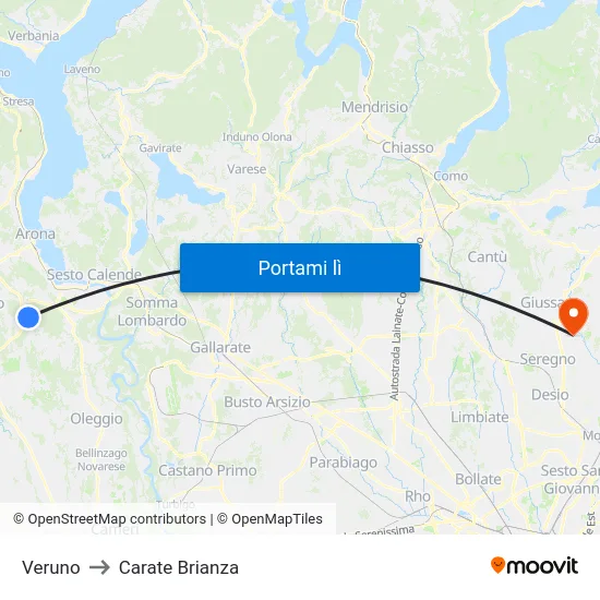 Veruno to Carate Brianza map