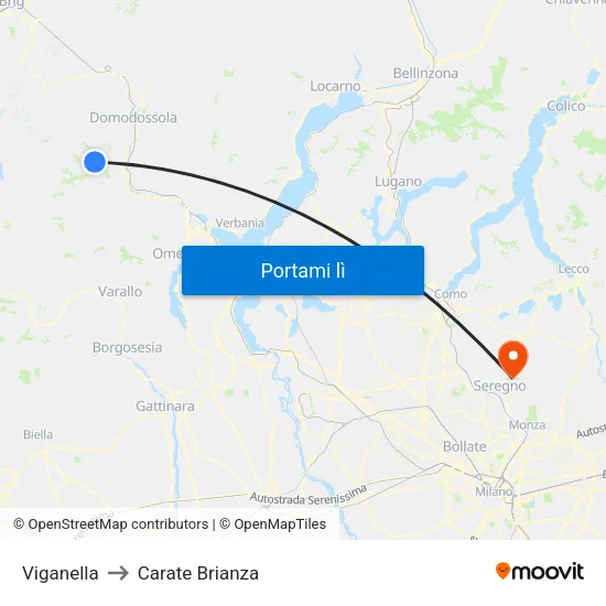Viganella to Carate Brianza map