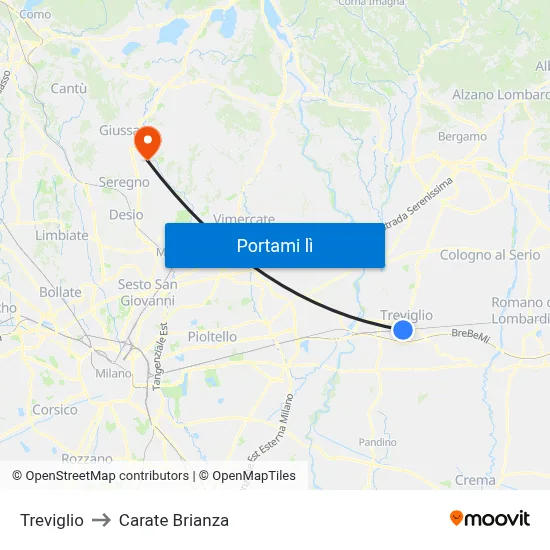 Treviglio to Carate Brianza map