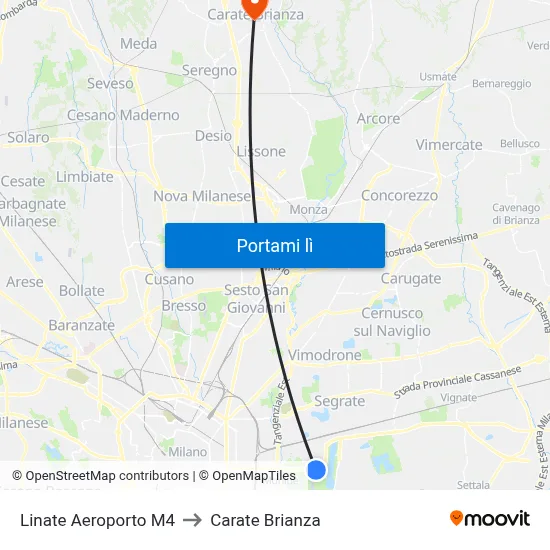 Linate Aeroporto M4 to Carate Brianza map