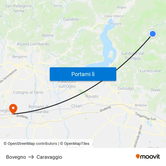 Bovegno to Caravaggio map
