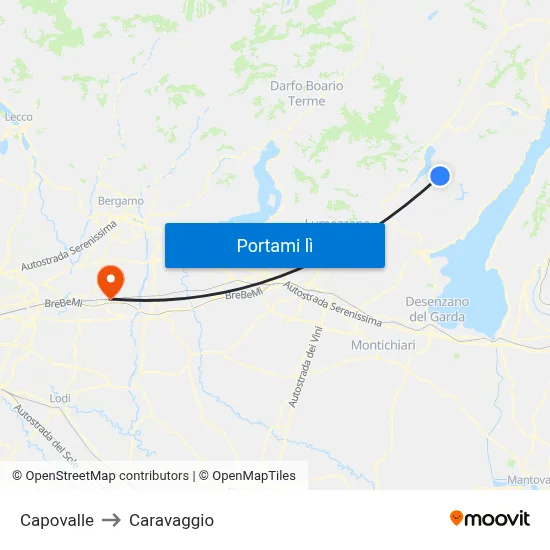 Capovalle to Caravaggio map