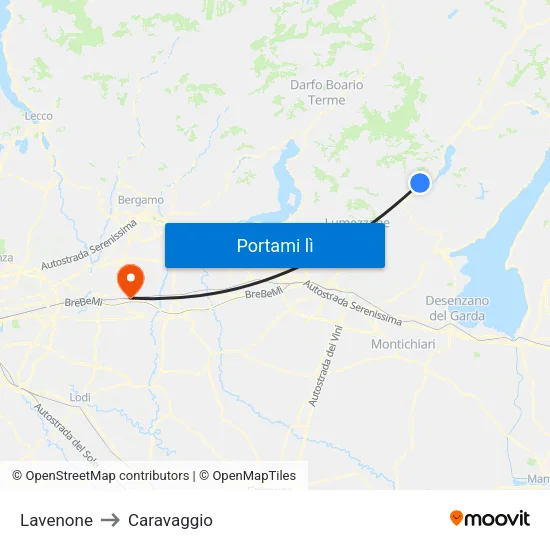Lavenone to Caravaggio map