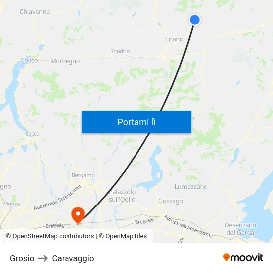 Grosio to Caravaggio map