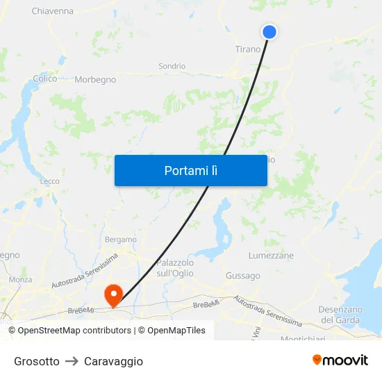 Grosotto to Caravaggio map