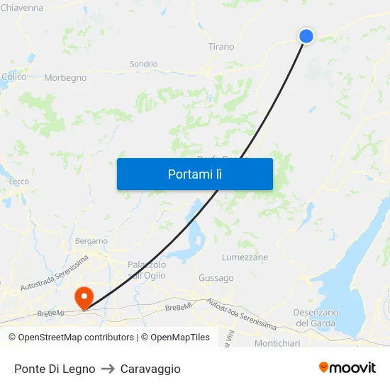 Ponte Di Legno to Caravaggio map