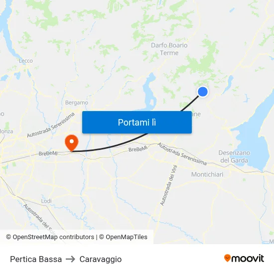 Pertica Bassa to Caravaggio map