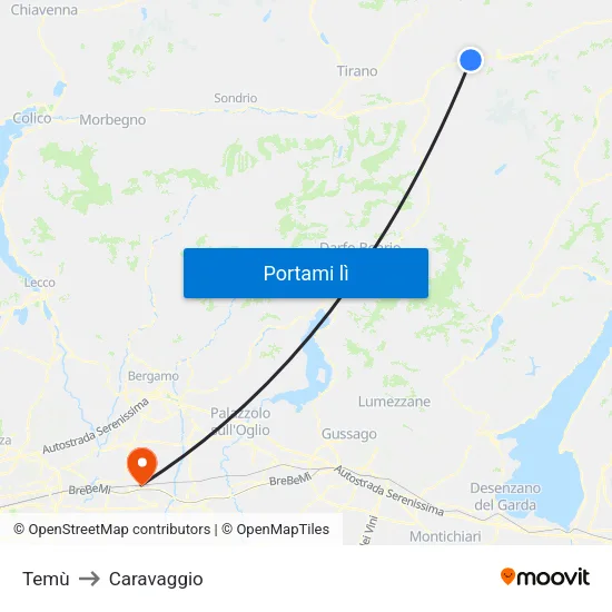 Temù to Caravaggio map