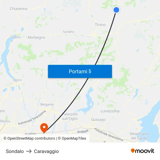 Sondalo to Caravaggio map