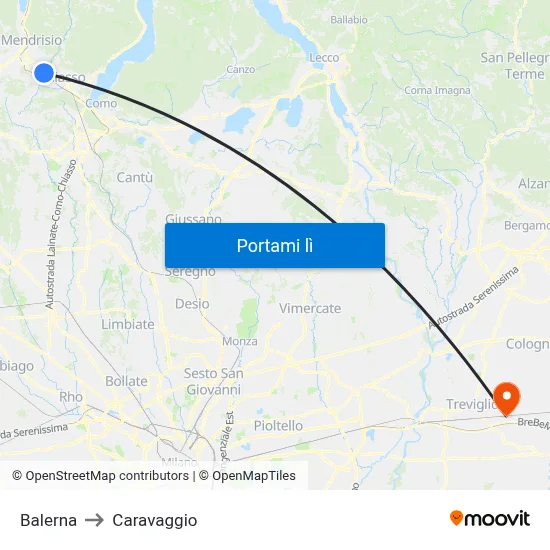 Balerna to Caravaggio map