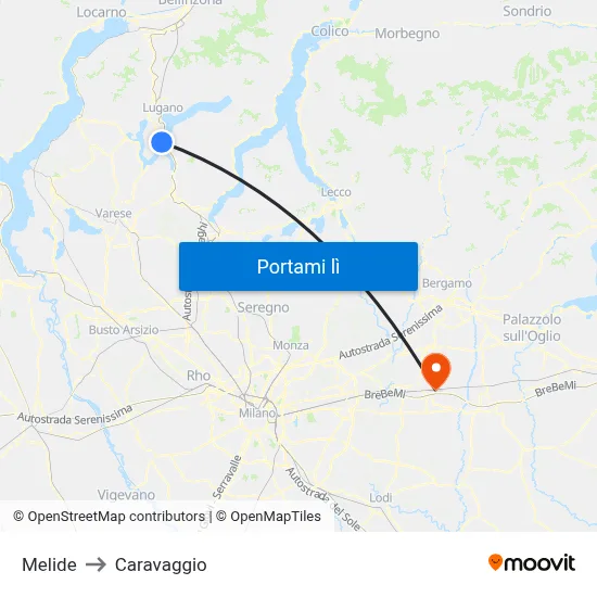 Melide to Caravaggio map