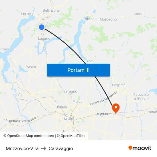 Mezzovico-Vira to Caravaggio map