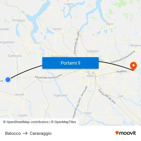 Balocco to Caravaggio map