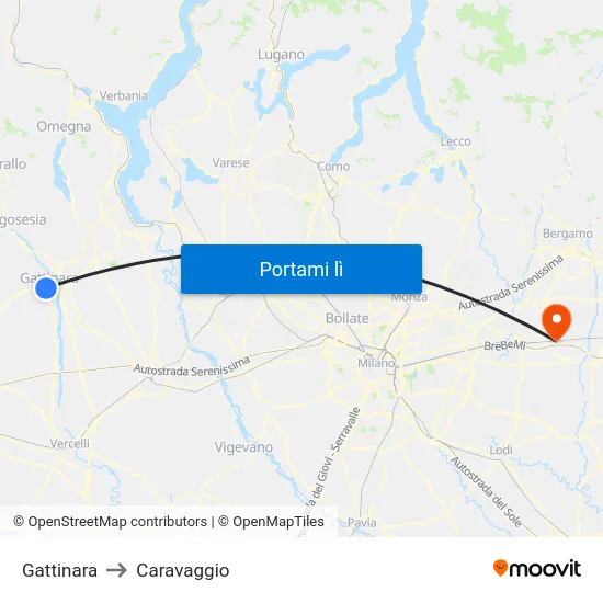 Gattinara to Caravaggio map